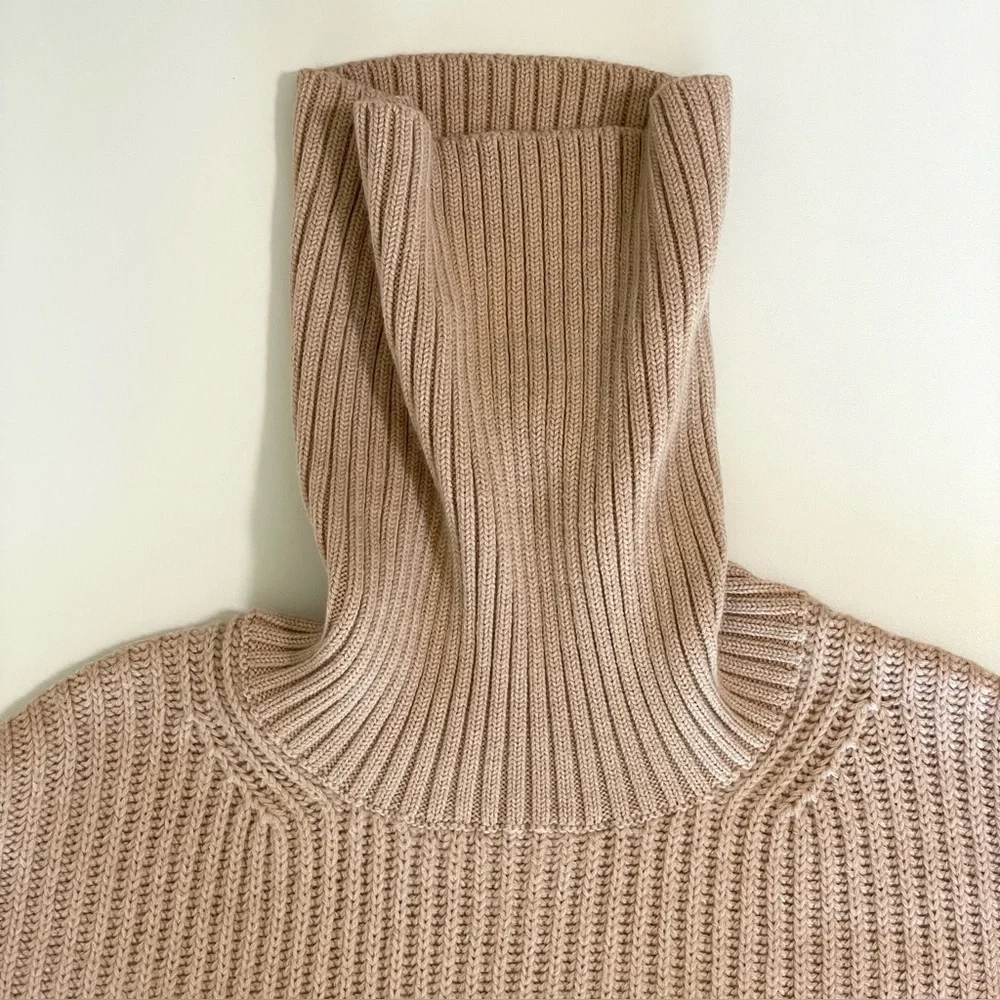 Aritzia Babaton Guell Funnel Neck Sweater Merino Wool Slouchy Turtleneck Camel L